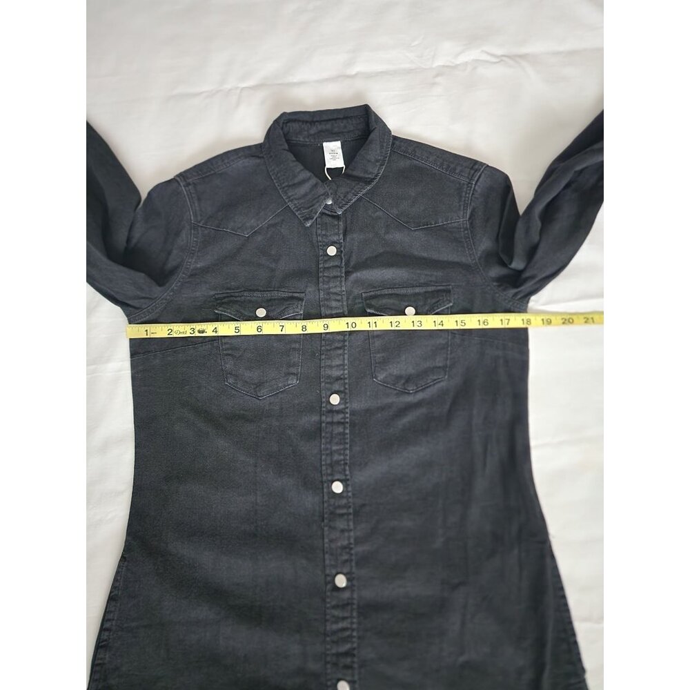 & Denim Black Dark Wash Denim Button Front Long Sleeve Shirt Dress Size 0/ XS - Picture 8 of 12